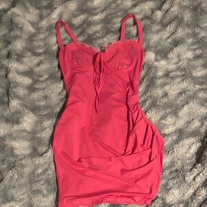 Pink Lace Trim Bodycon Dress
